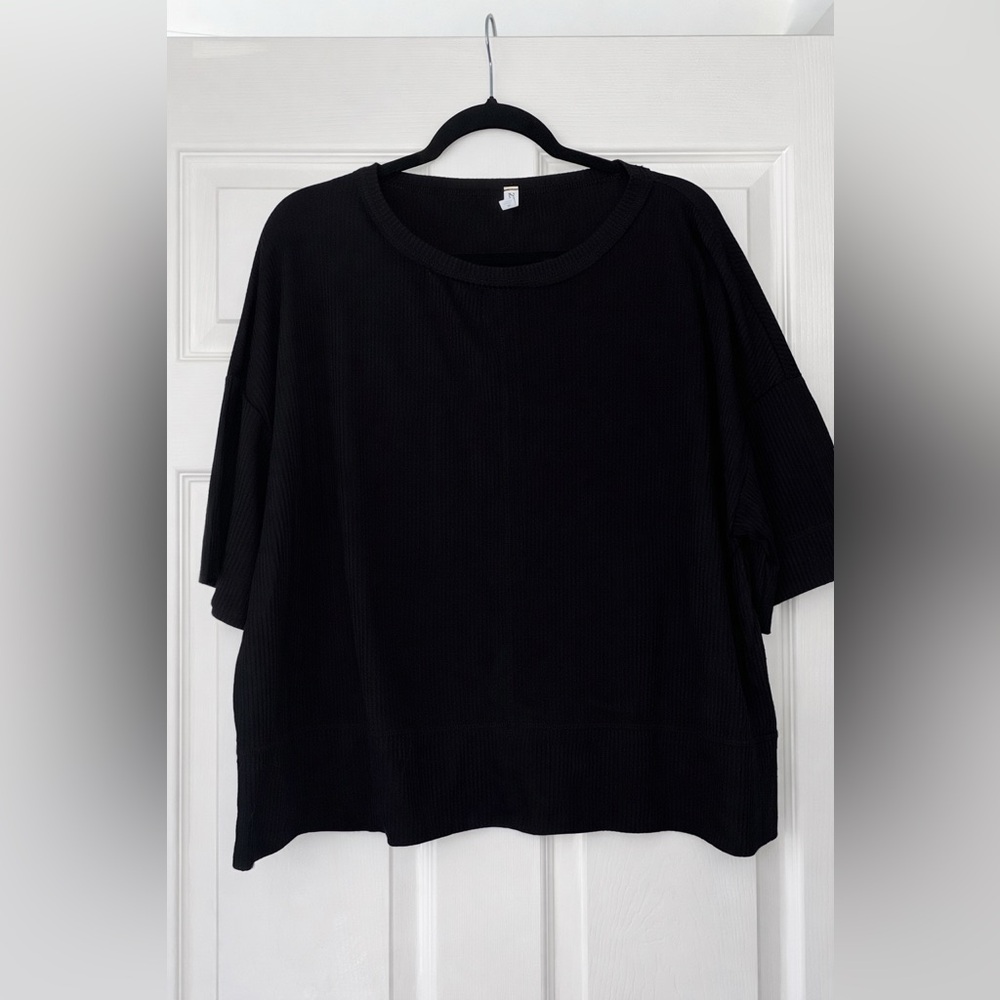 Zenana Black Ribbed Short Sleeve Oversized Top Casual Tee Size Women’s Medium
